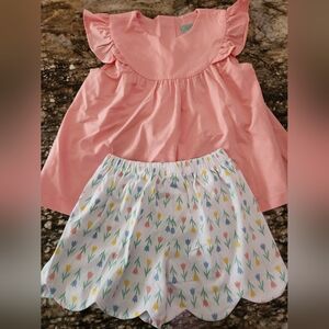 Pink Ruffle Top and Patterned Shorts Set